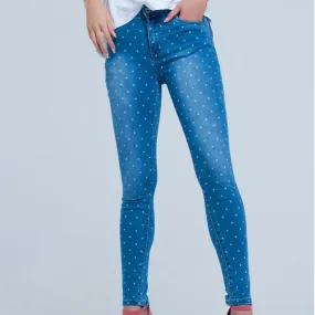 Skinny Jeans in Polka Dot Print