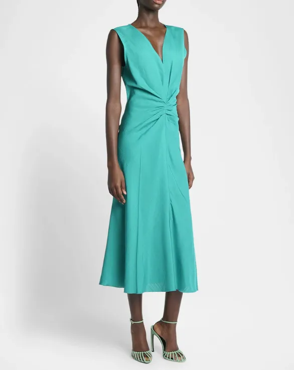 Sleeveless Gathered Waist Midi Dress - Peacock