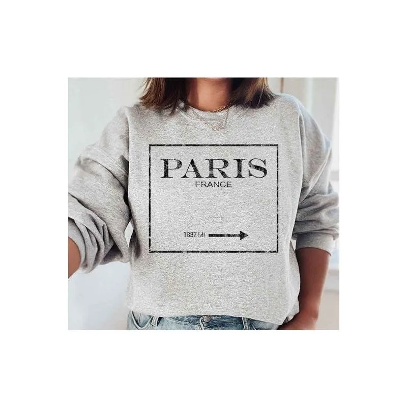 The Paris Graphic Crewneck Sweatshirt In Pink, Sand, White or Gray