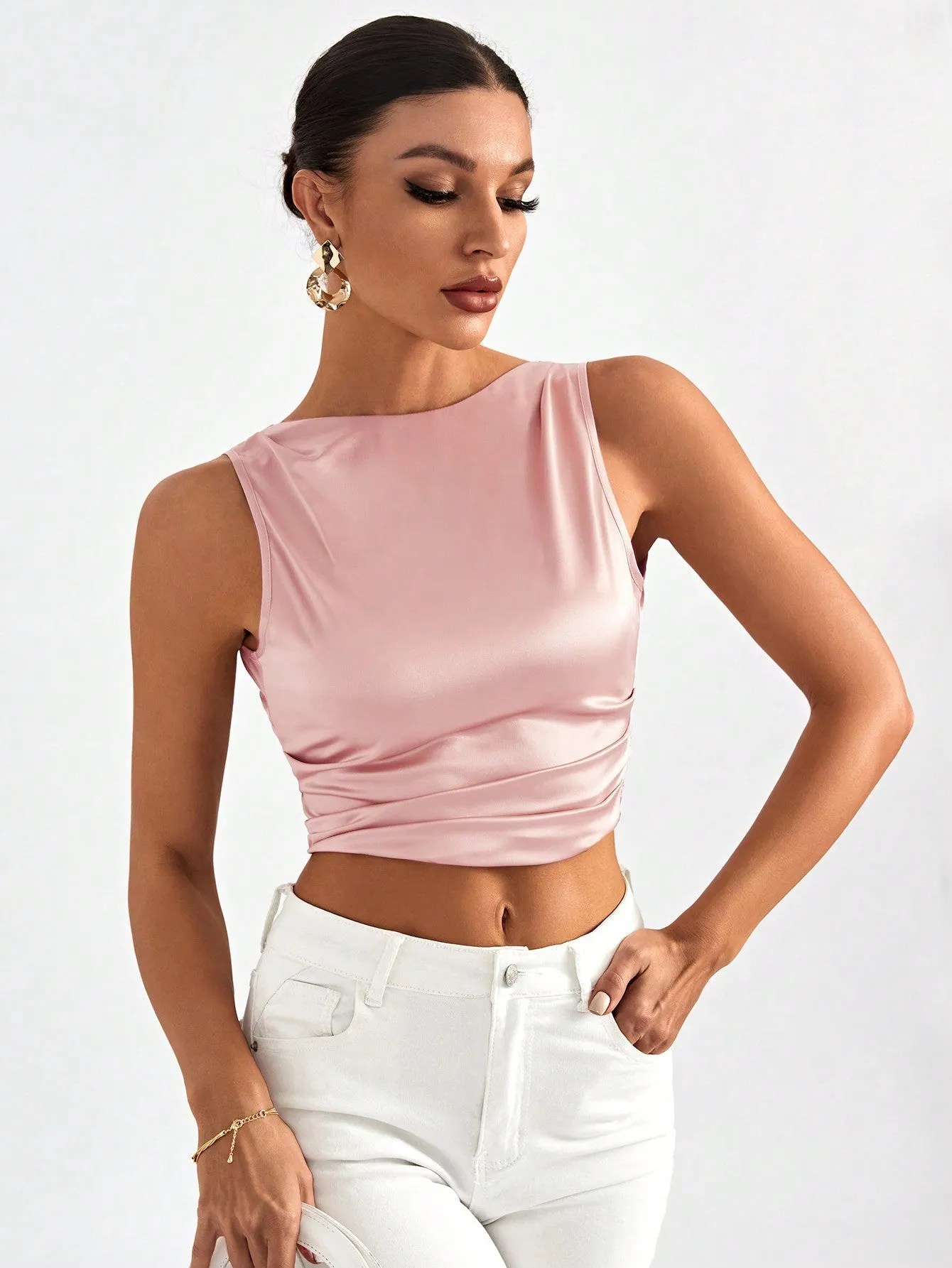 Tie Backless Crop Sleeveless Going Out Blouse