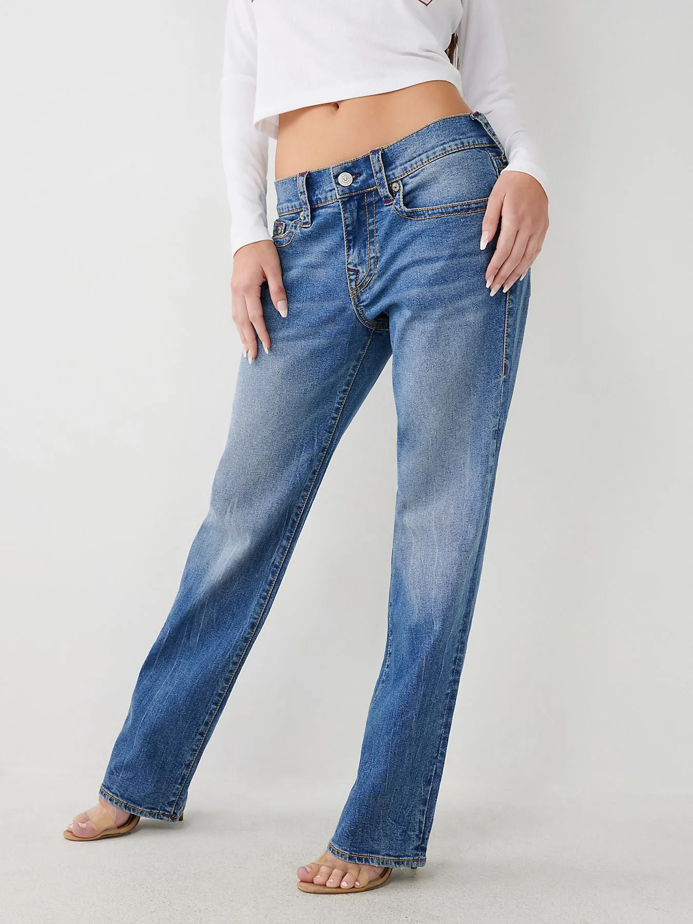 True Religion Womens SN Ricky Relax Straight Fit Blue Low Rise Jeans