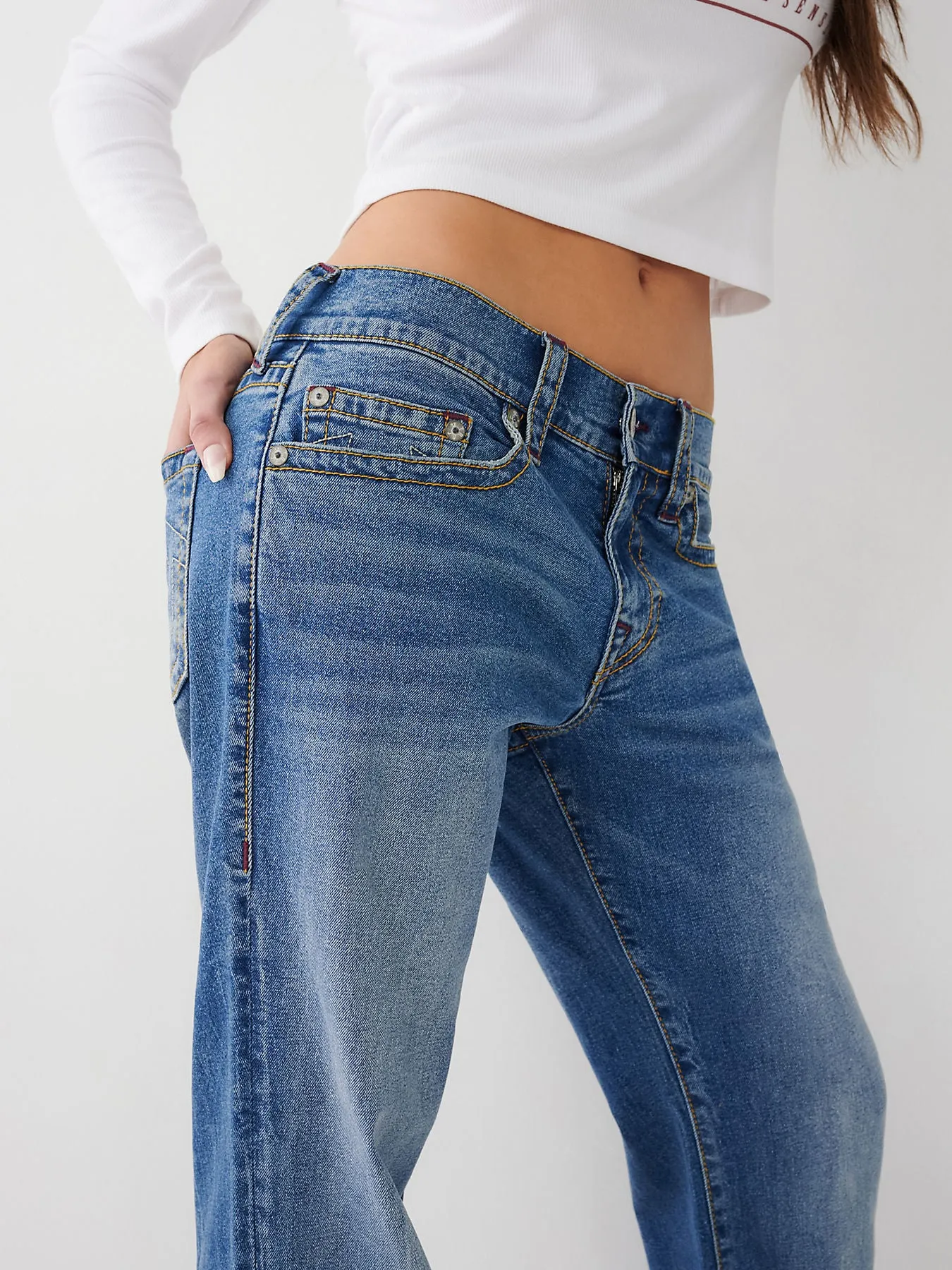 True Religion Womens SN Ricky Relax Straight Fit Blue Low Rise Jeans