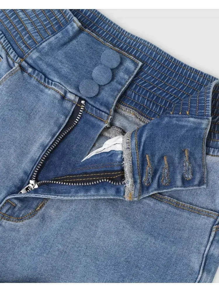 UAKISS  -  Spring Streetwear Women's New Jeans Back Shirred Button Front High Waist Jeans Temperament Commuting Casual Comfortable Jeans