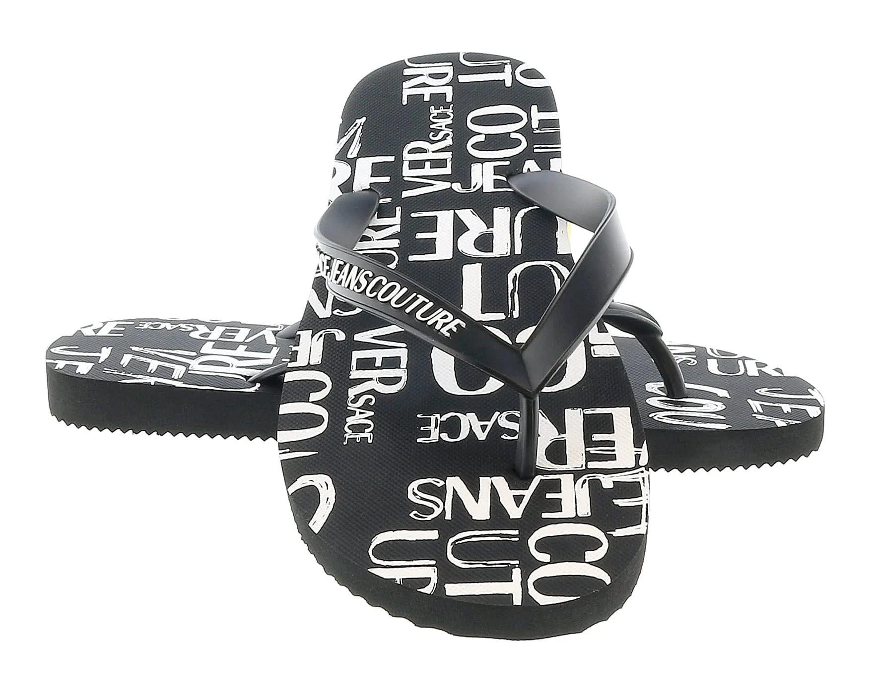 Versace Jeans Couture Black All Around  Signature Print  Fashion  Flip Flop-