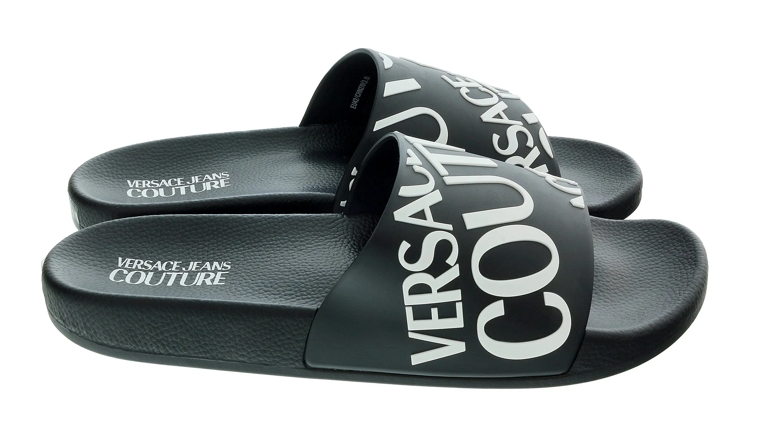 Versace Jeans Couture Black Signature Print Wide Strap Slide-