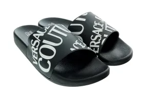 Versace Jeans Couture Black Signature Print Wide Strap Slide-
