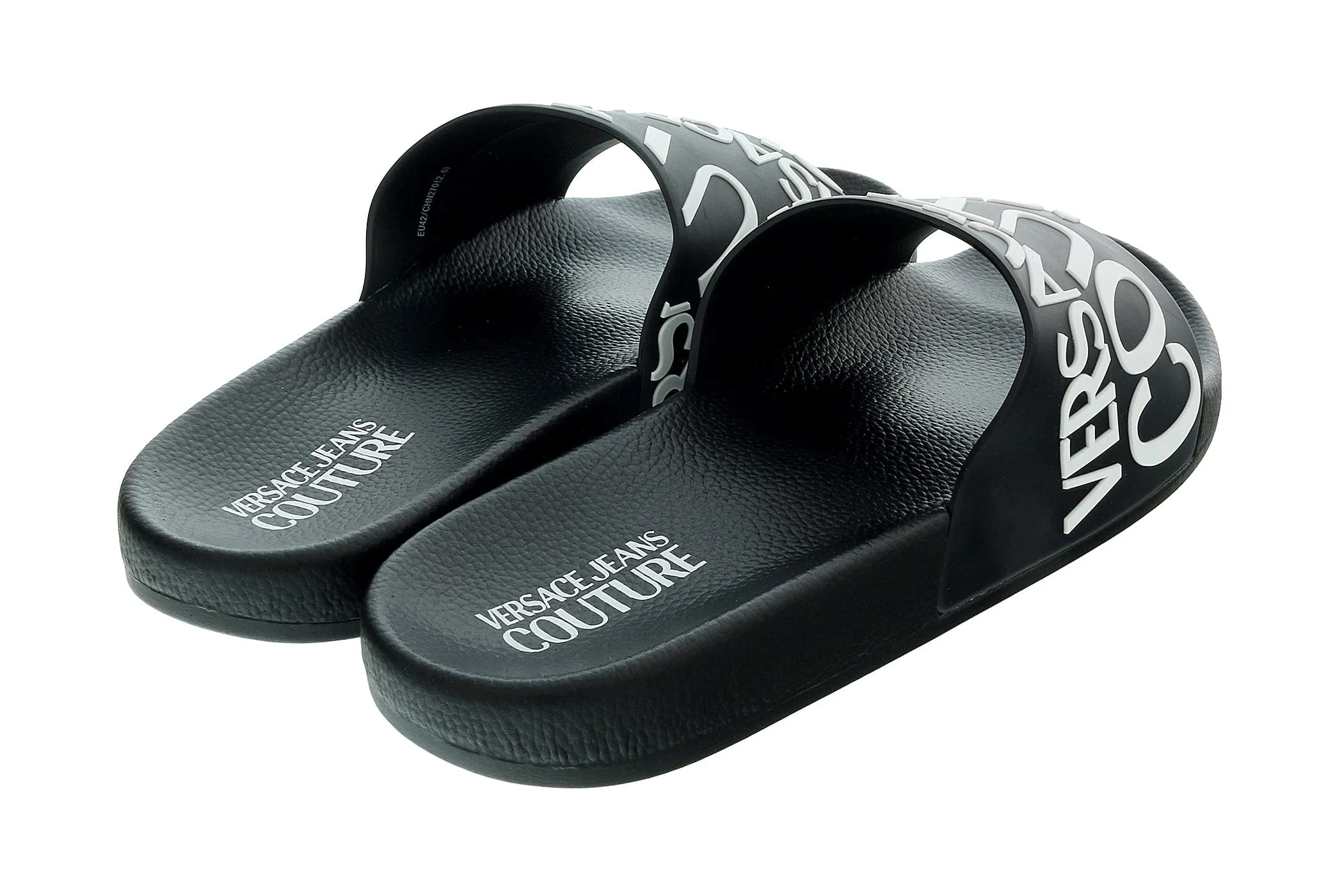 Versace Jeans Couture Black Signature Print Wide Strap Slide-