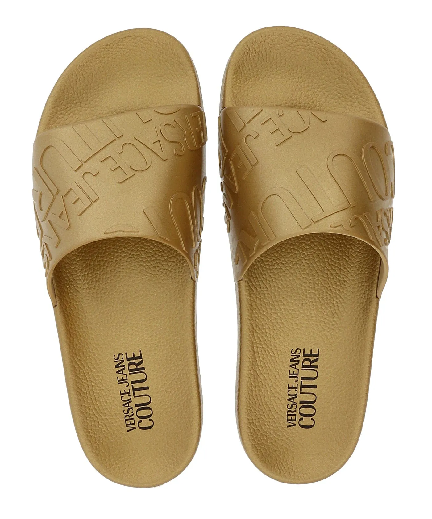Versace Jeans Couture Gold Signature Embossed Pool Slide- EU SIZE 44