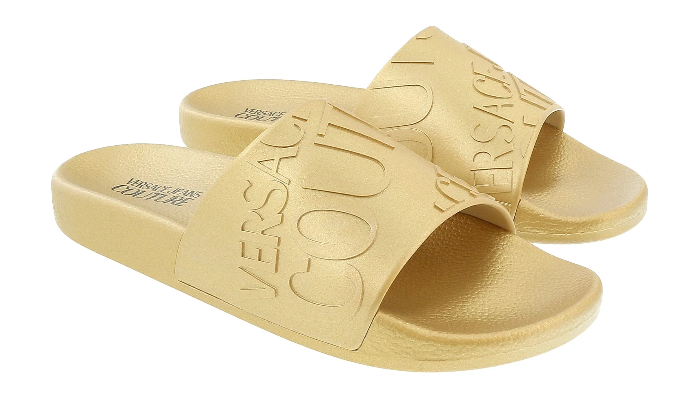 Versace Jeans Couture Gold Signature Embossed Pool Slide- EU SIZE 44
