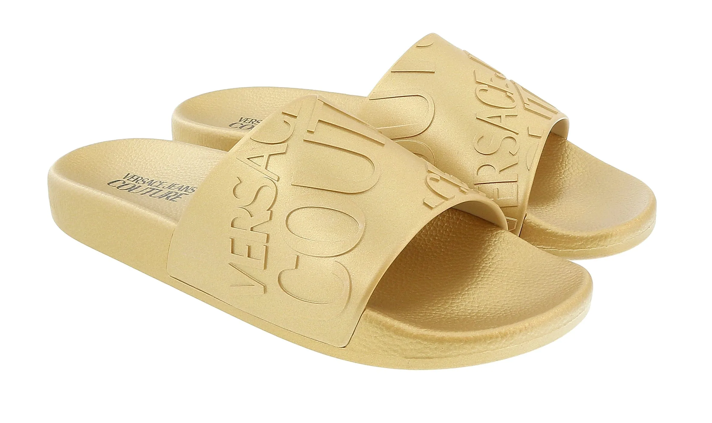 Versace Jeans Couture Gold Signature Embossed Pool Slide- EU SIZE 44