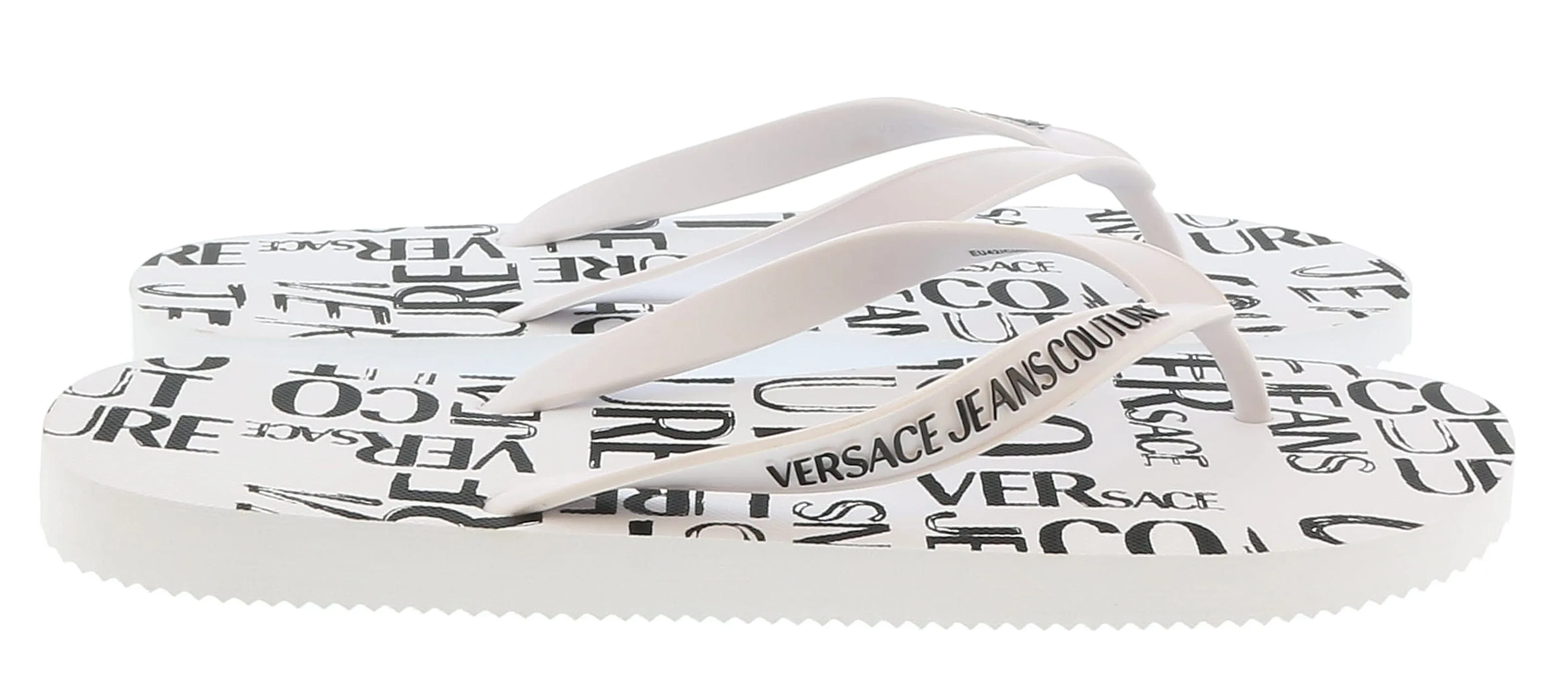 Versace Jeans Couture White All Around  Signature Print  Fashion  Flip Flop-