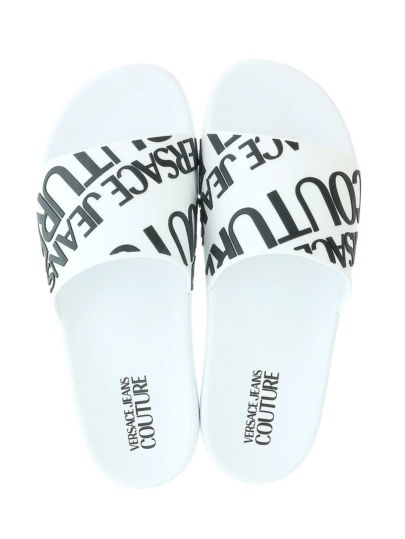 Versace Jeans Couture White  Signature Print Wide Strap Slide-