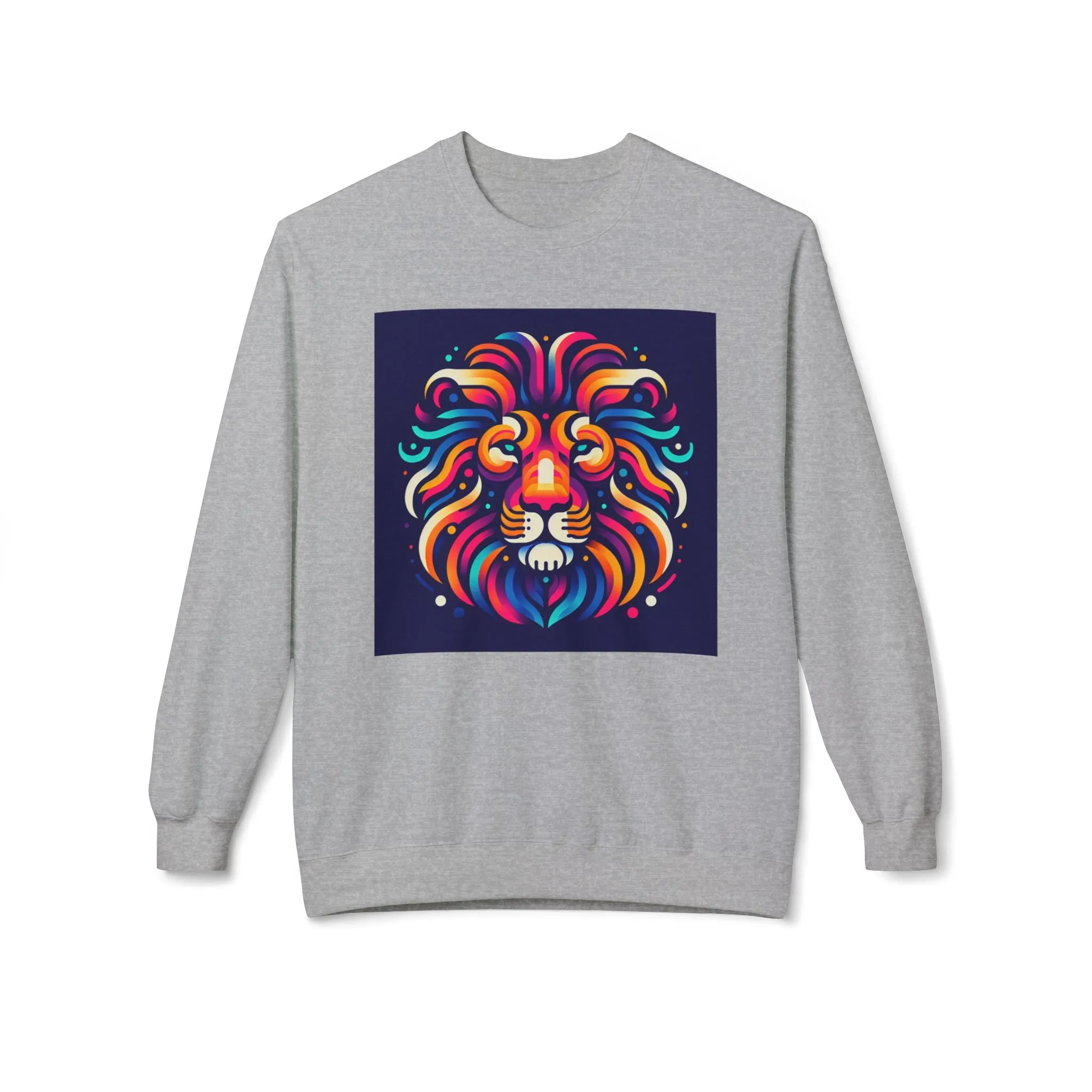Vibrant Lion Design Unisex Fleece Sweatshirt - Cozy and Colorful Apparel