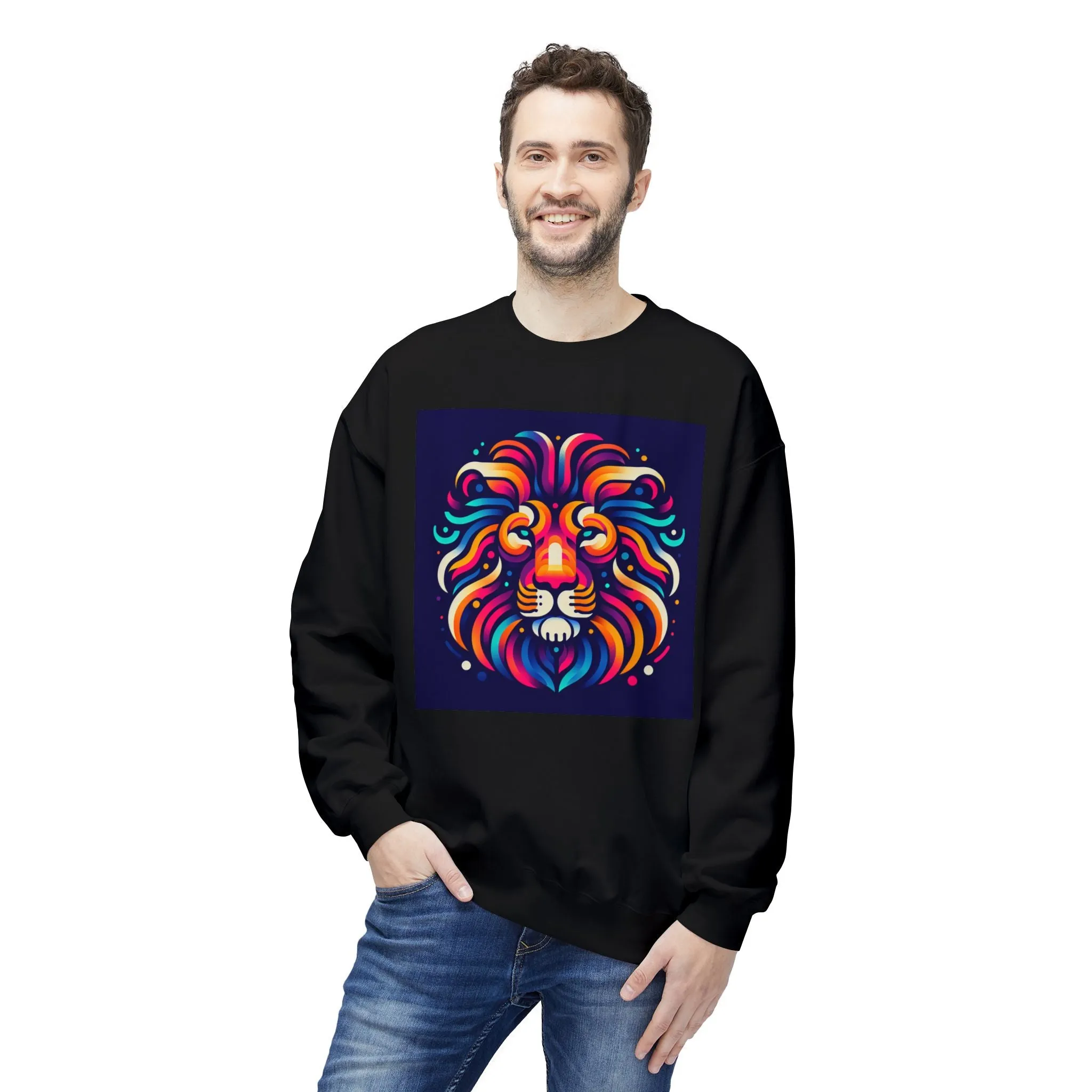 Vibrant Lion Design Unisex Fleece Sweatshirt - Cozy and Colorful Apparel