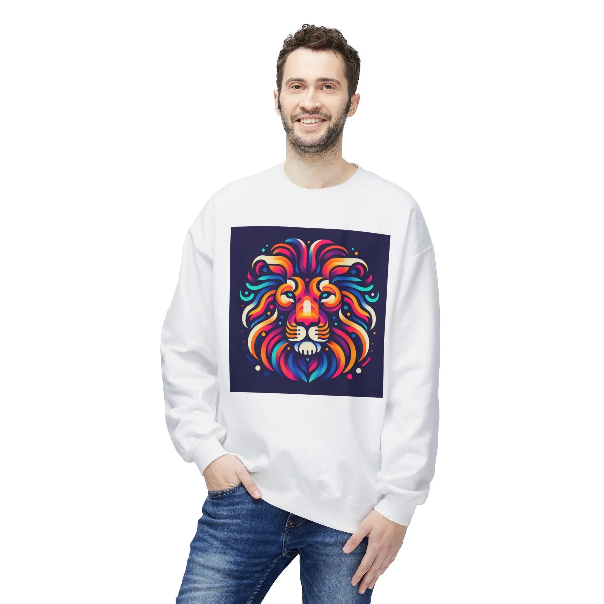 Vibrant Lion Design Unisex Fleece Sweatshirt - Cozy and Colorful Apparel