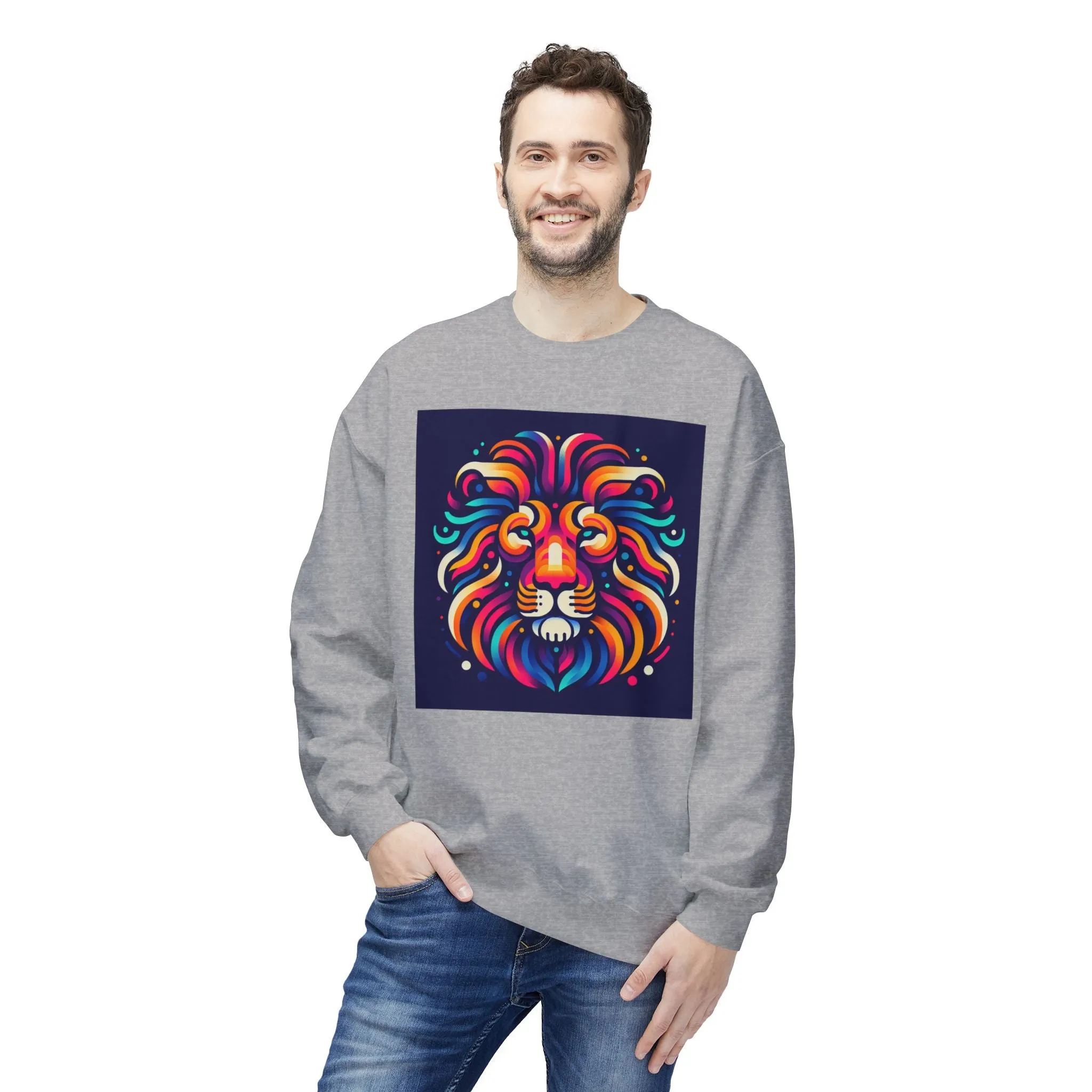 Vibrant Lion Design Unisex Fleece Sweatshirt - Cozy and Colorful Apparel