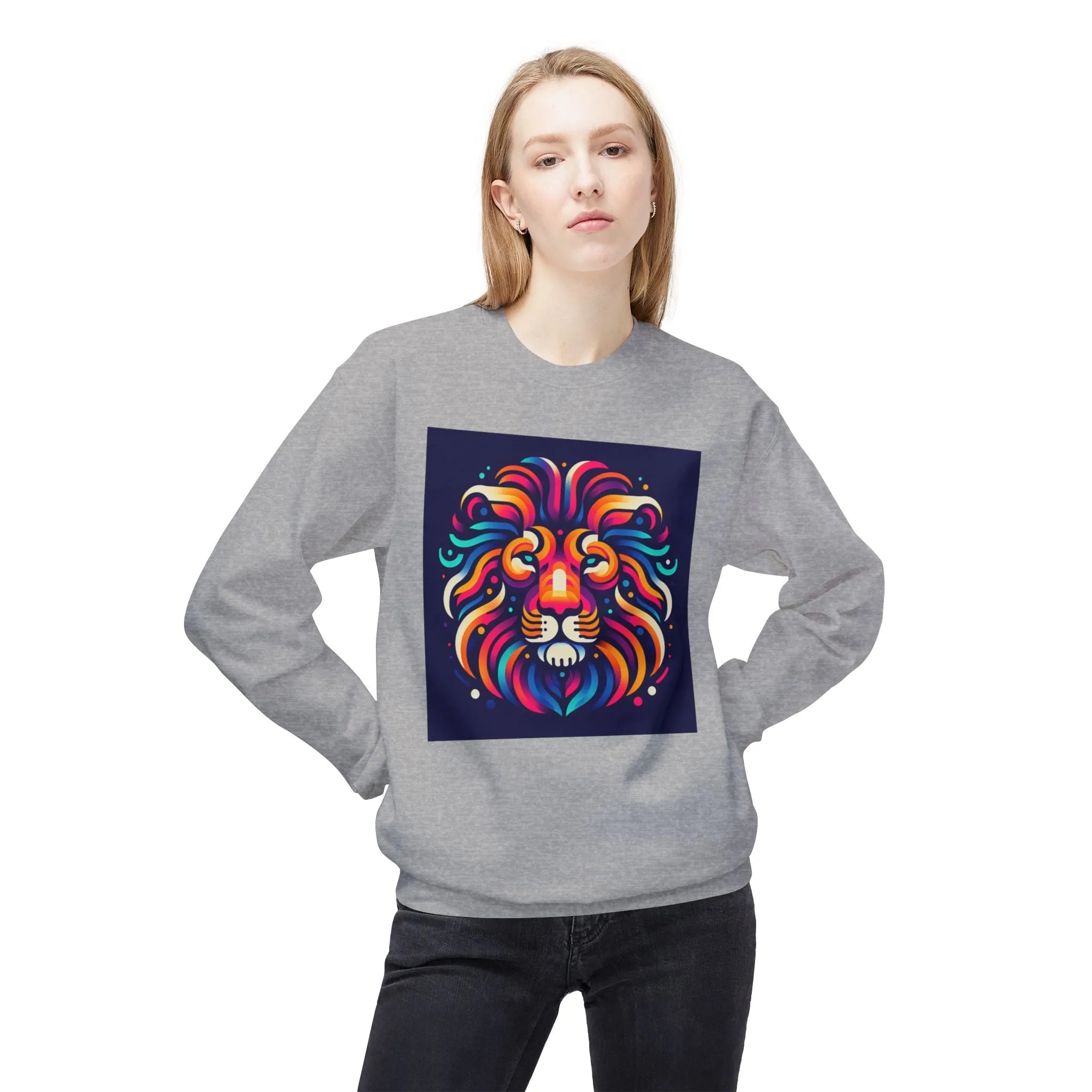 Vibrant Lion Design Unisex Fleece Sweatshirt - Cozy and Colorful Apparel