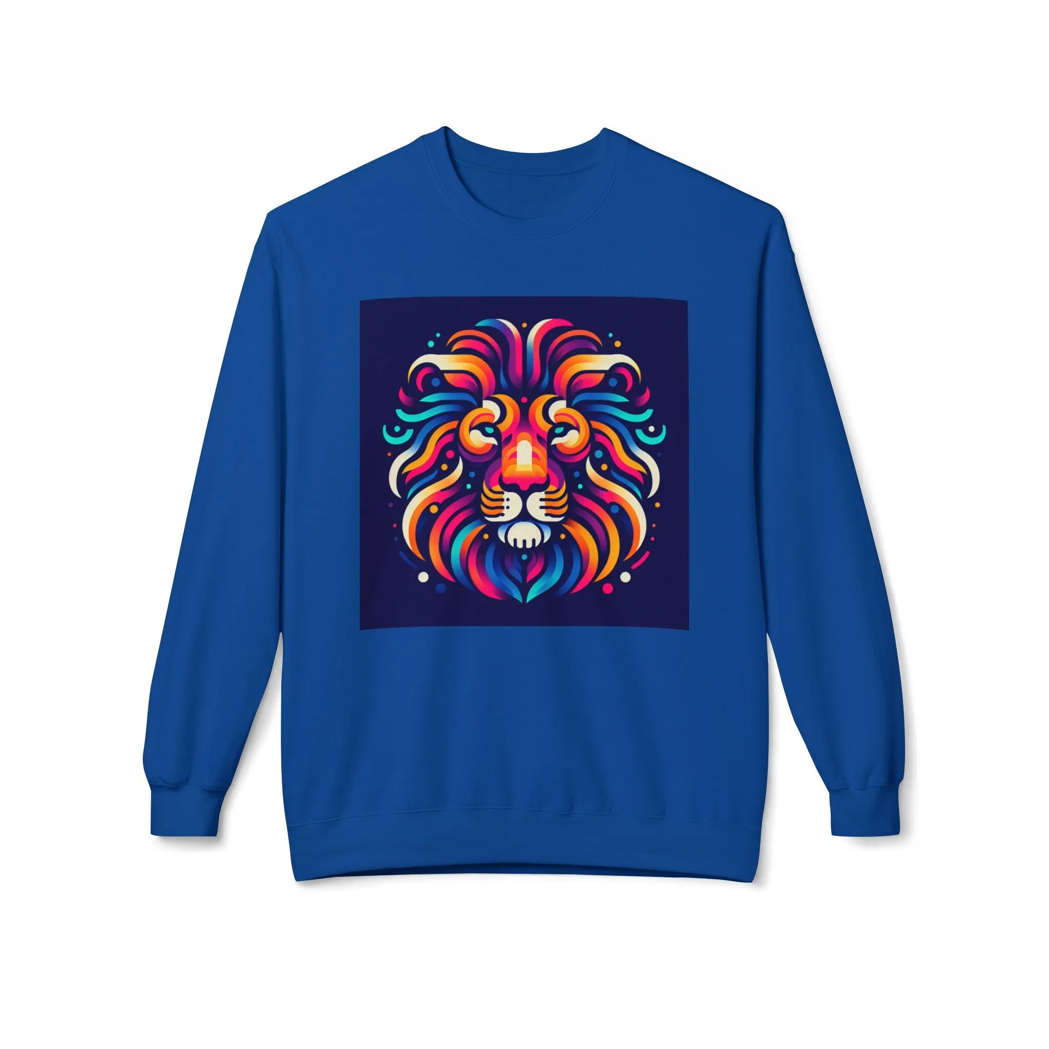 Vibrant Lion Design Unisex Fleece Sweatshirt - Cozy and Colorful Apparel