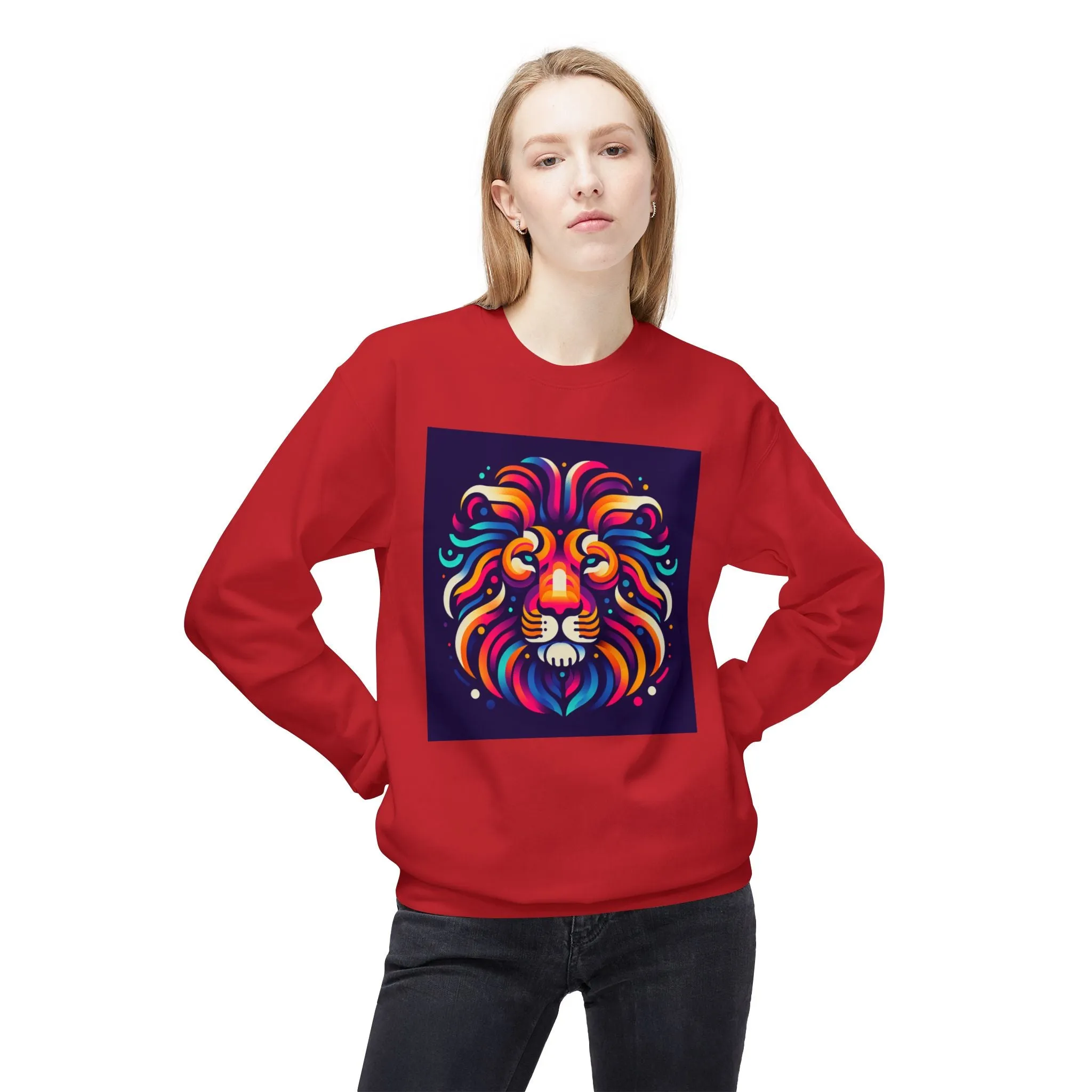 Vibrant Lion Design Unisex Fleece Sweatshirt - Cozy and Colorful Apparel