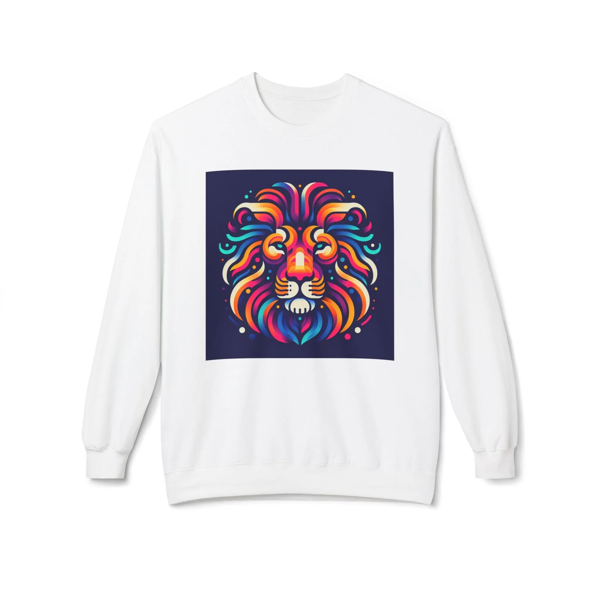 Vibrant Lion Design Unisex Fleece Sweatshirt - Cozy and Colorful Apparel