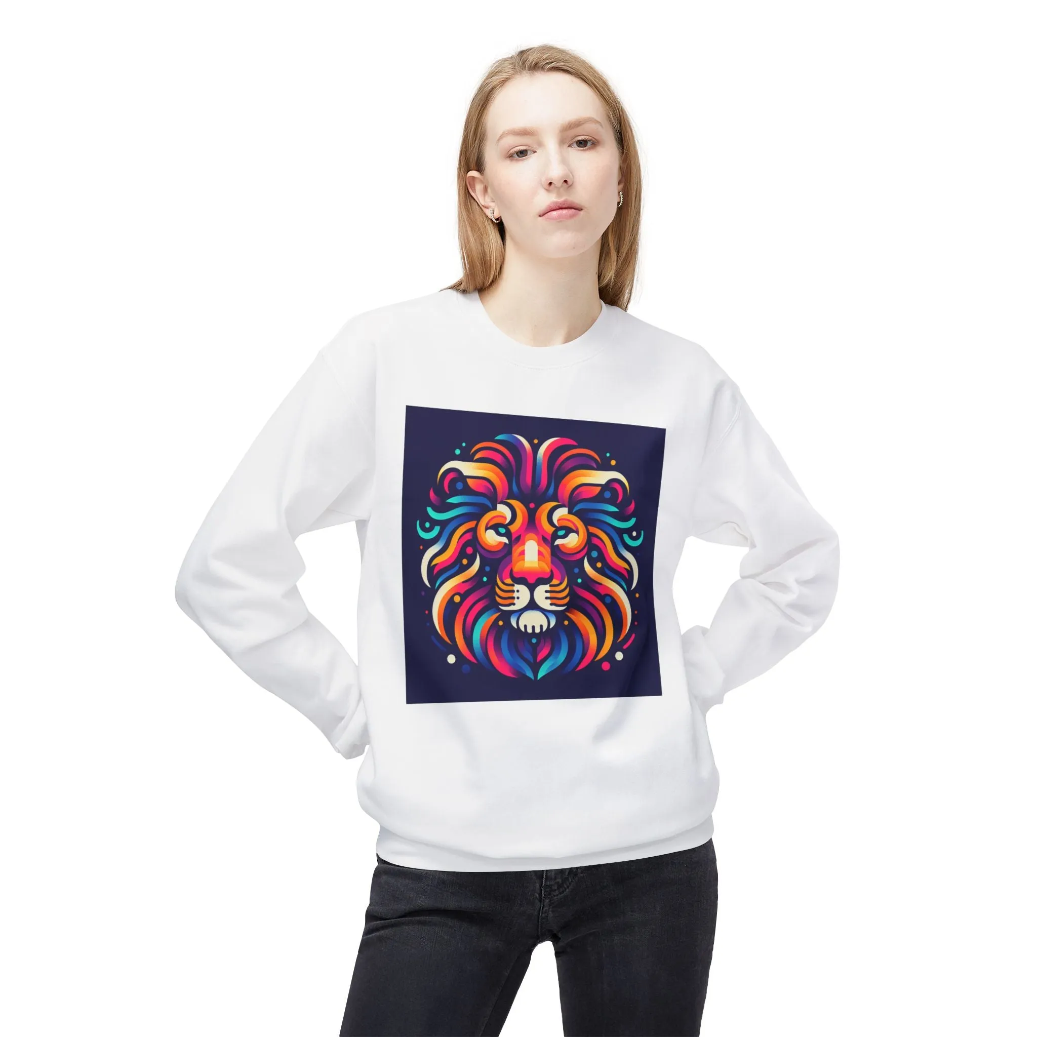 Vibrant Lion Design Unisex Fleece Sweatshirt - Cozy and Colorful Apparel