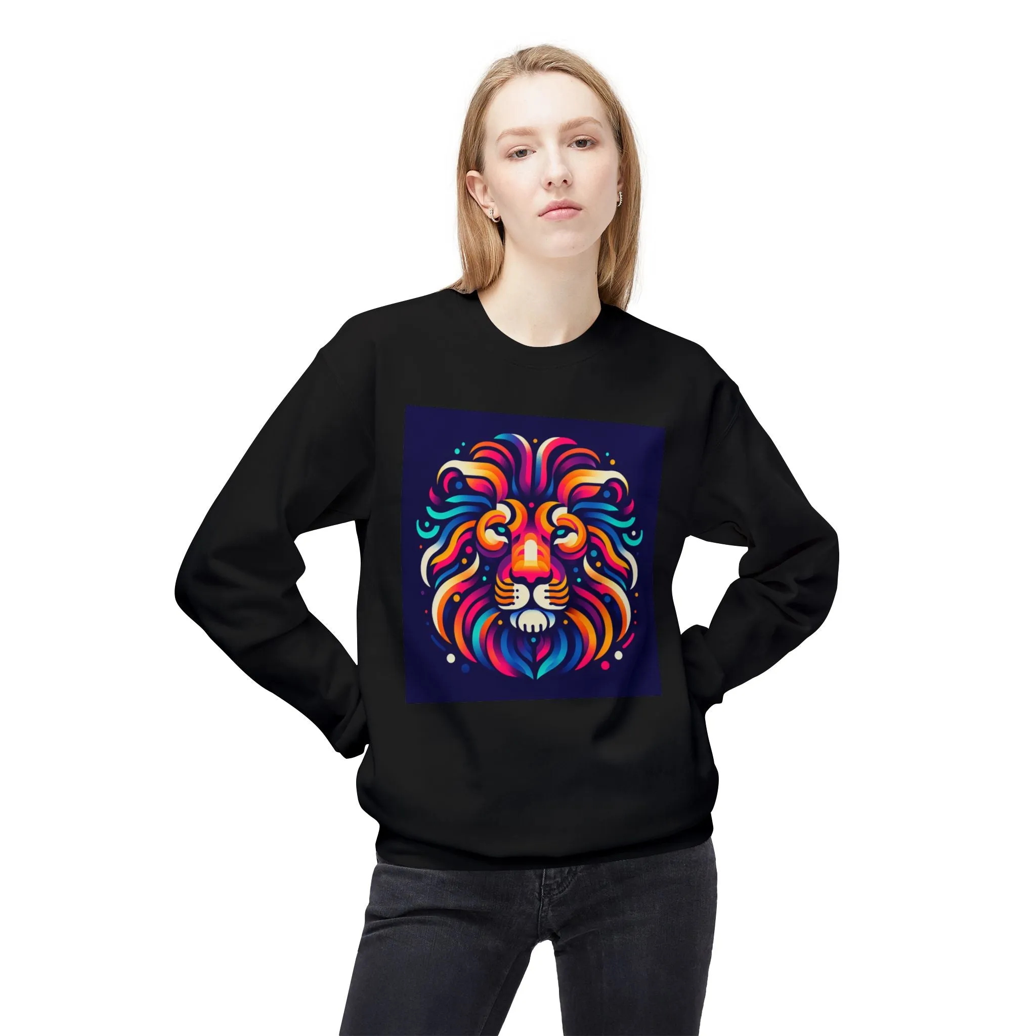 Vibrant Lion Design Unisex Fleece Sweatshirt - Cozy and Colorful Apparel
