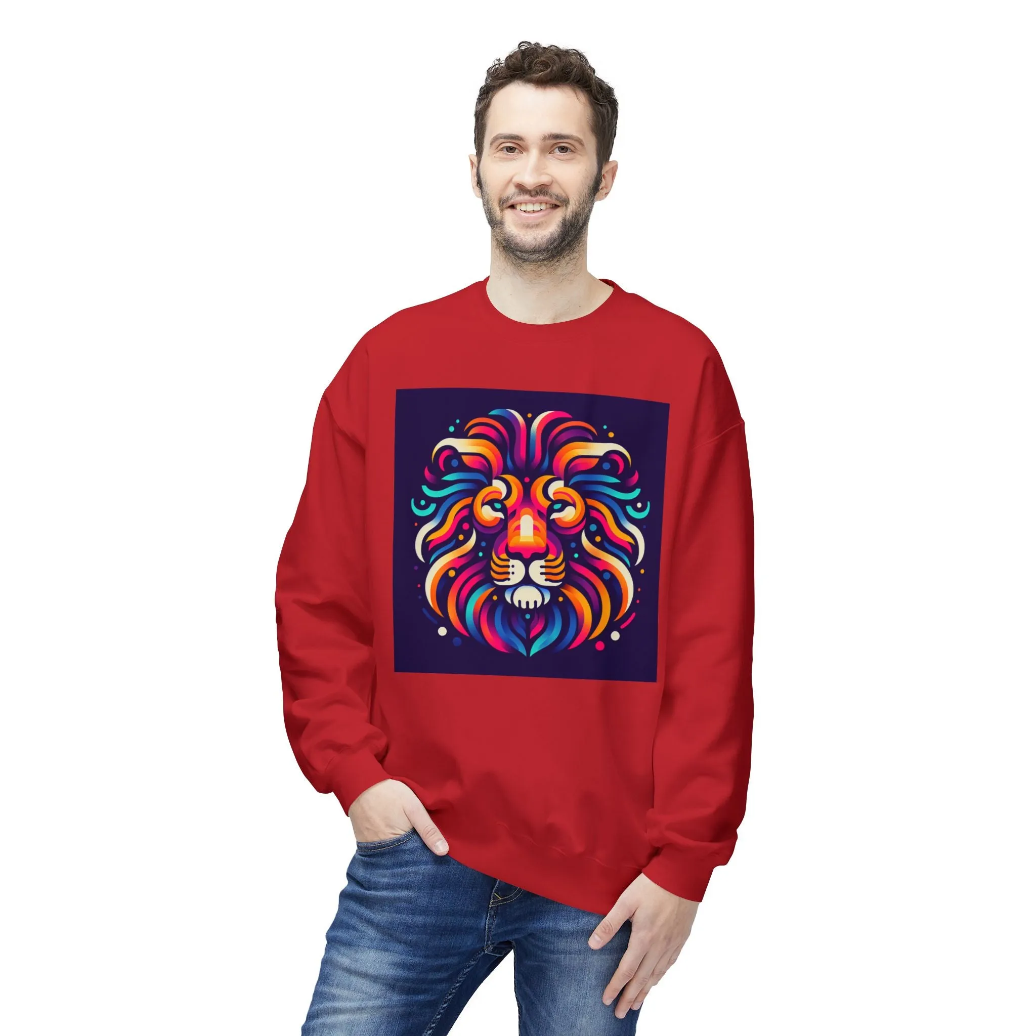 Vibrant Lion Design Unisex Fleece Sweatshirt - Cozy and Colorful Apparel