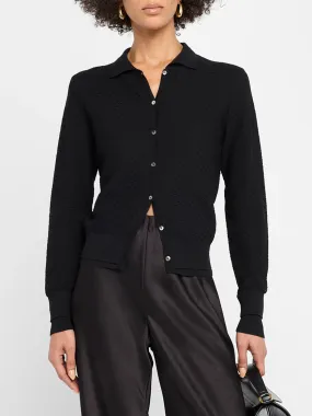 Vince Italian Cotton-Blend Mesh Double-Layer Cardigan in Black