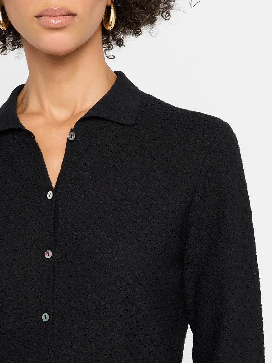 Vince Italian Cotton-Blend Mesh Double-Layer Cardigan in Black