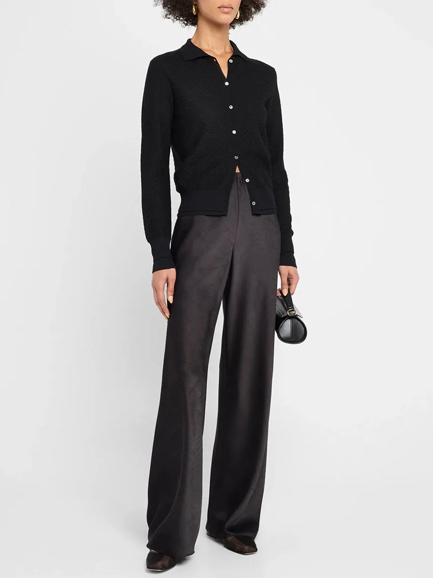 Vince Italian Cotton-Blend Mesh Double-Layer Cardigan in Black